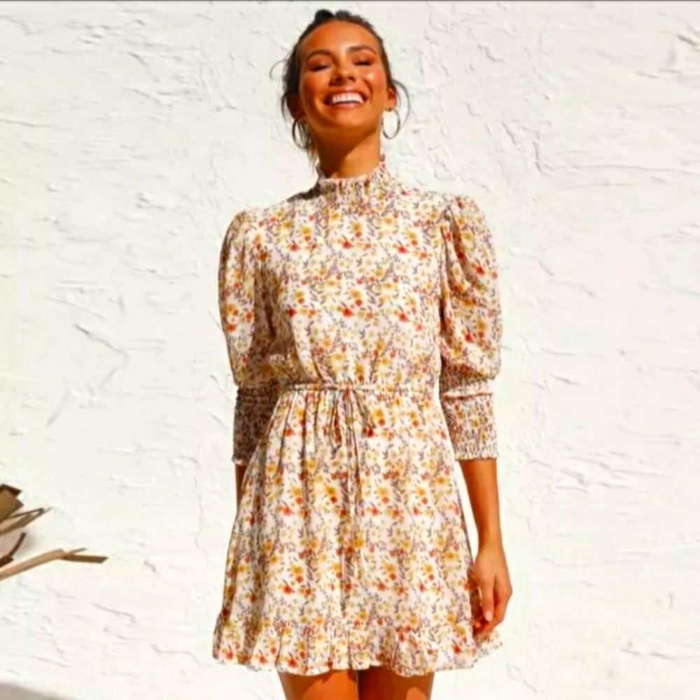 Autumn Boho floral print mini dress